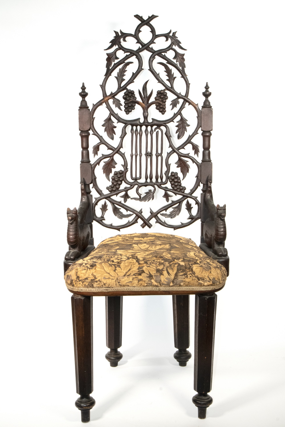 Appraisal: GOTHIC STYLE VICTORIAN CARVED CHAIR WITH WRH MONOGRAM Black Walnut