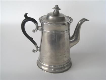 Appraisal: Pewter coffeepot rufus dunham westbrook maine - Wide profile lighthouse