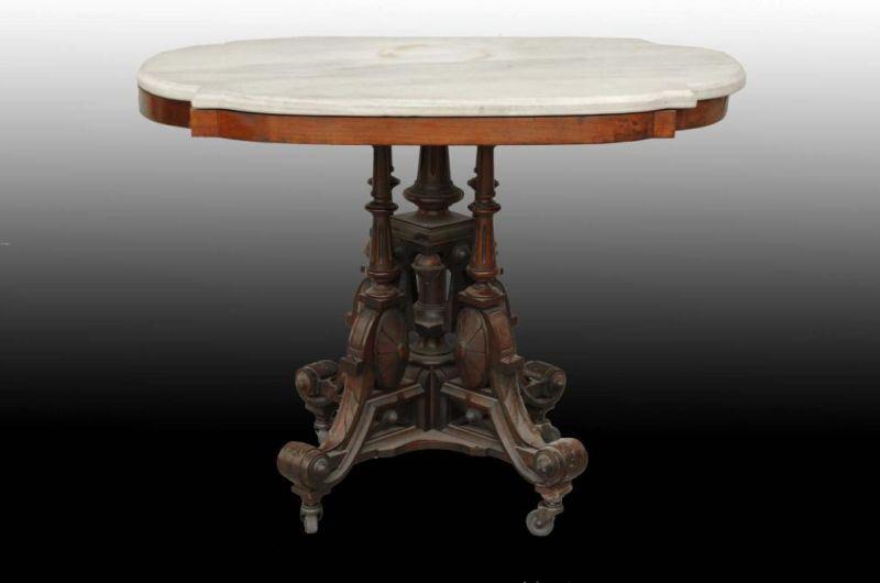 Appraisal: Walnut Marble Top Oval Victorian Table Description Circa White marble