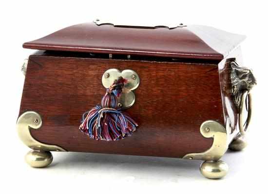 Appraisal: English silver-metal mounted mahogany tea caddy late th early th