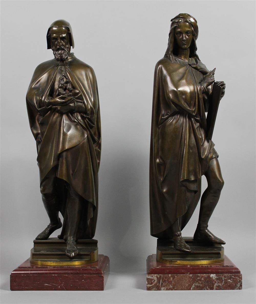 Appraisal: BRONZE FIGURES OF MICHELANGELO AND RAPHAEL AFTER ALBERT-ERNEST CARRIER-BELLEUSE FRENCH