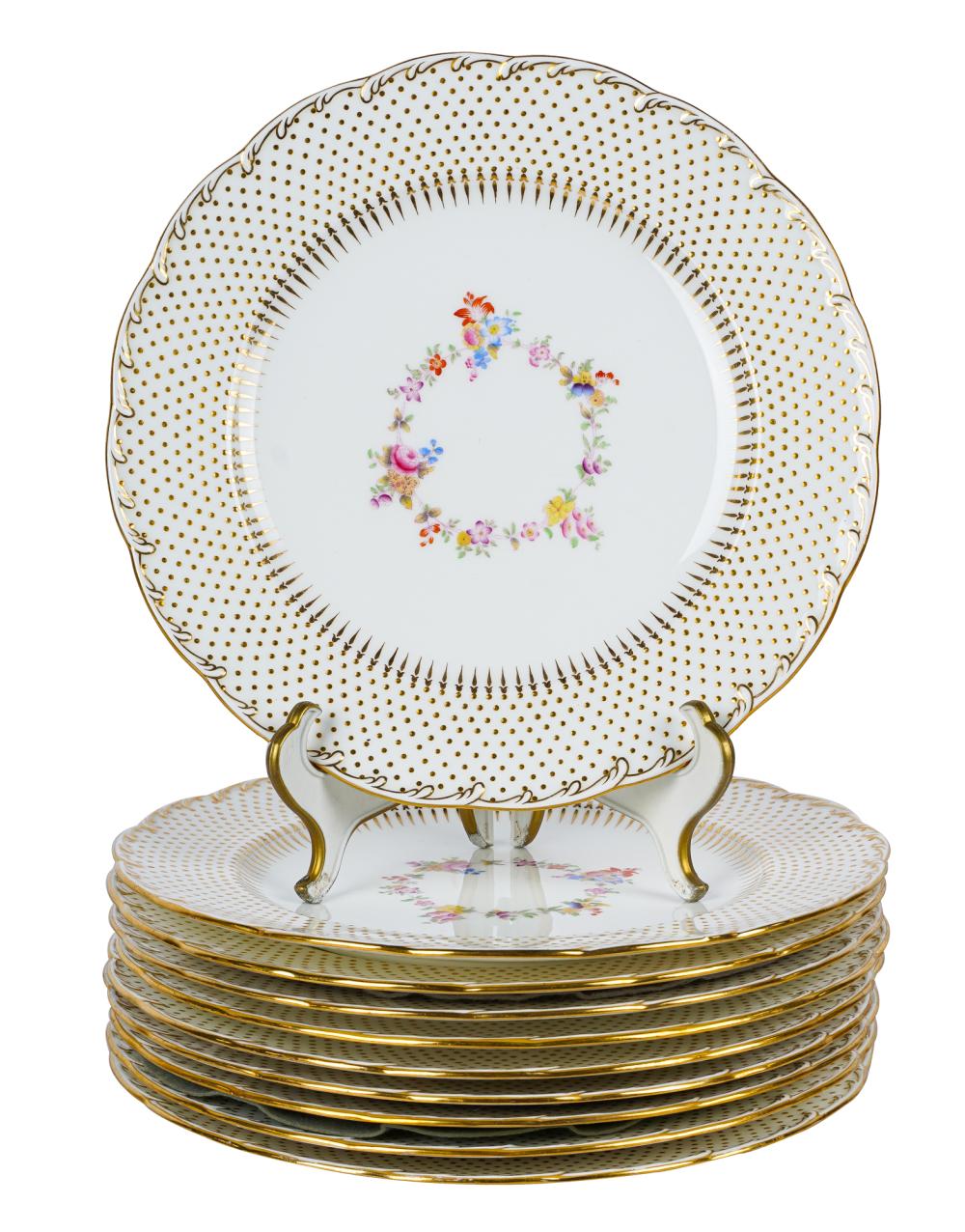 Appraisal: TEN MINTONS GILT FLORAL PORCELAIN SERVICE PLATESretailed for Tiffany Co