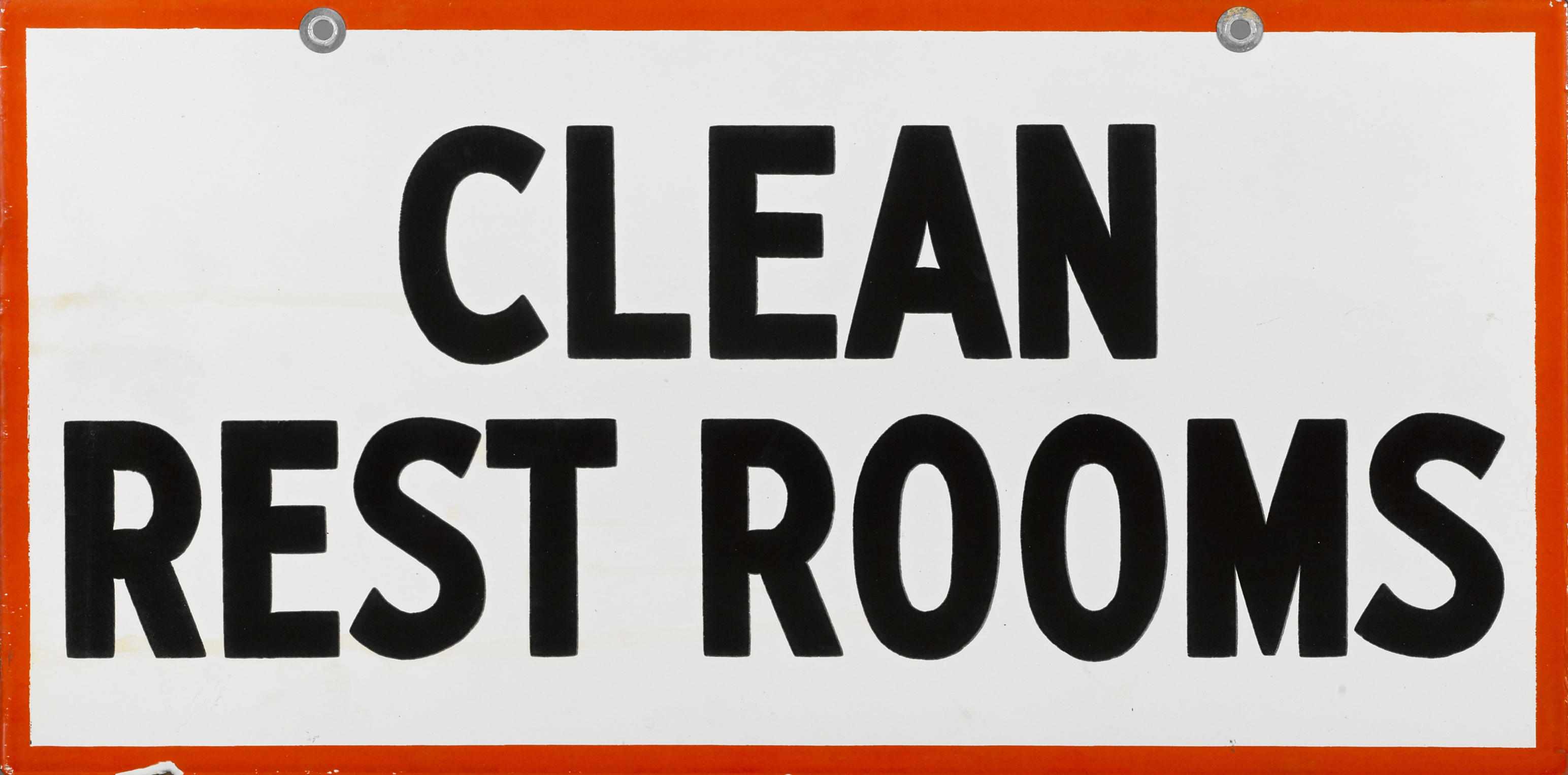 Appraisal: A Gulf Station ''Clean Rest Rooms'' sign blue orange and