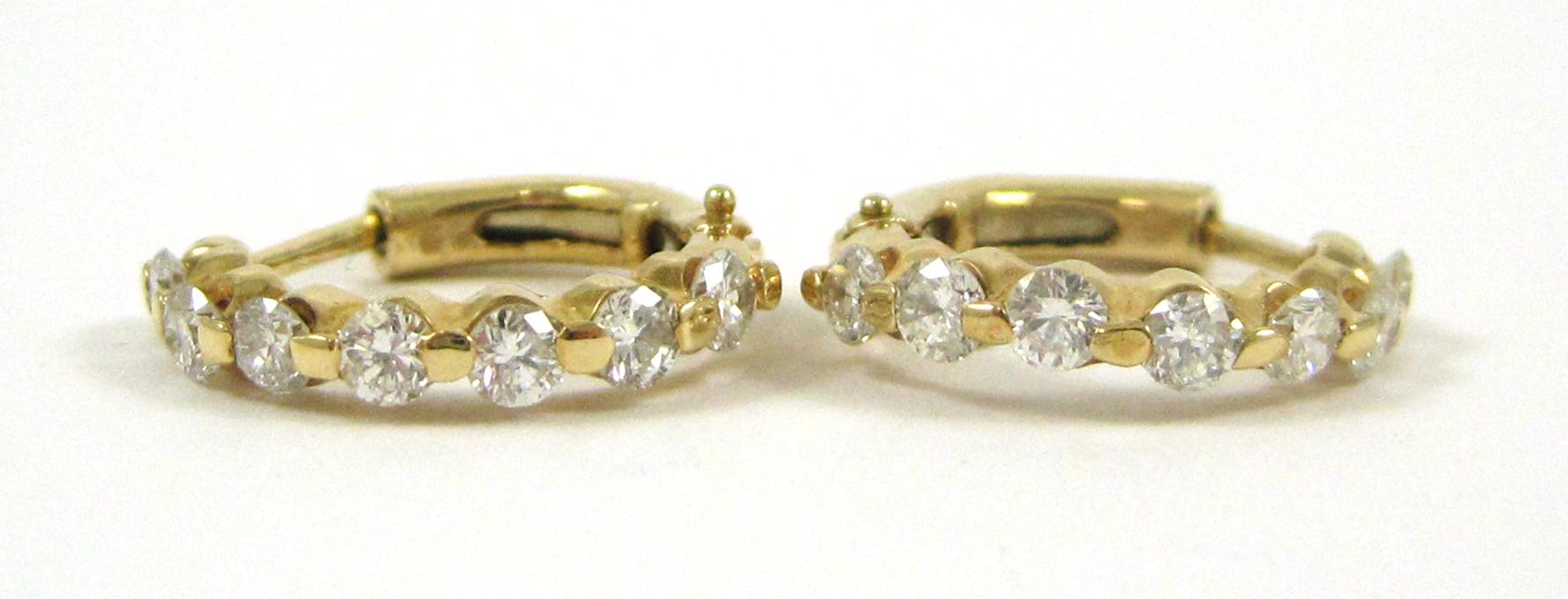 Appraisal: PAIR OF DIAMOND HOOP EARRINGS each k yellow gold set