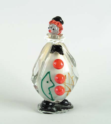 Appraisal: LARGE ITALIAN COLORED GLASS CLOWN Standing clown has white outfit