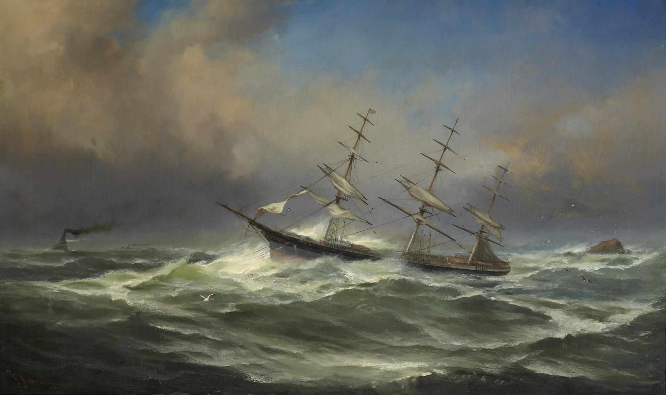 Appraisal: Gideon Jacques Denny American - Three masted clipper in rough