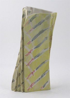 Appraisal: Carol McNicoll born a tall slab built earthenware vase painted