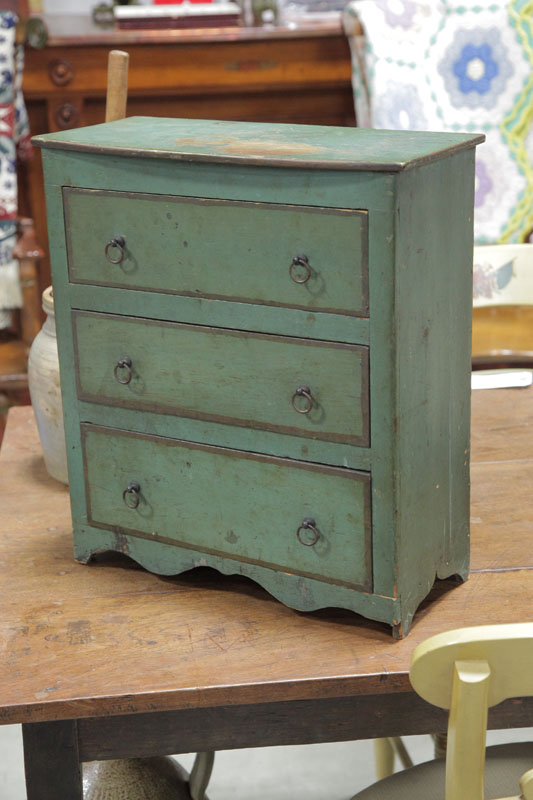 Appraisal: CHILD SIZE CHEST OF DRAWERS Green painted chest having three