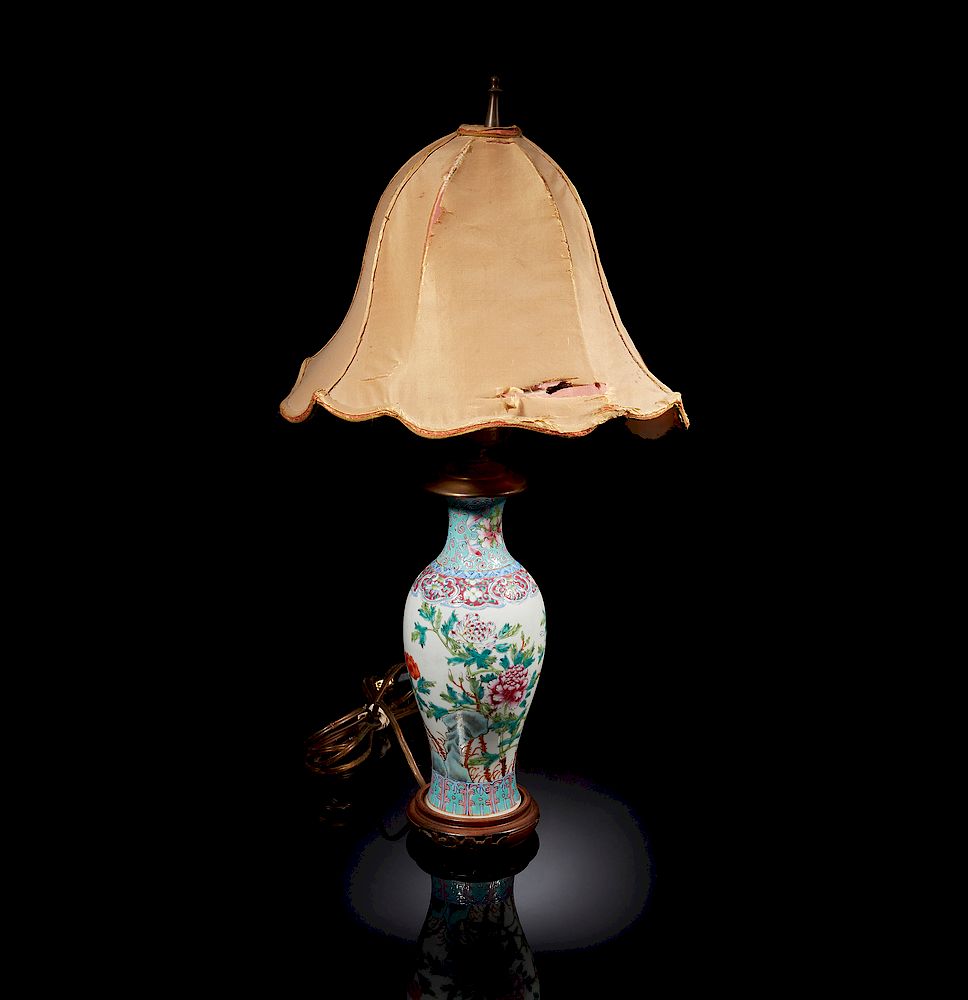 Appraisal: Asian Porcelain Lamp Asian porcelain vase converted to lamp Dimensions