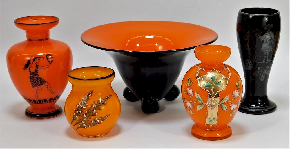 Appraisal: Orange and Black Enameled Bohemian Art Glass Bohemia th Century