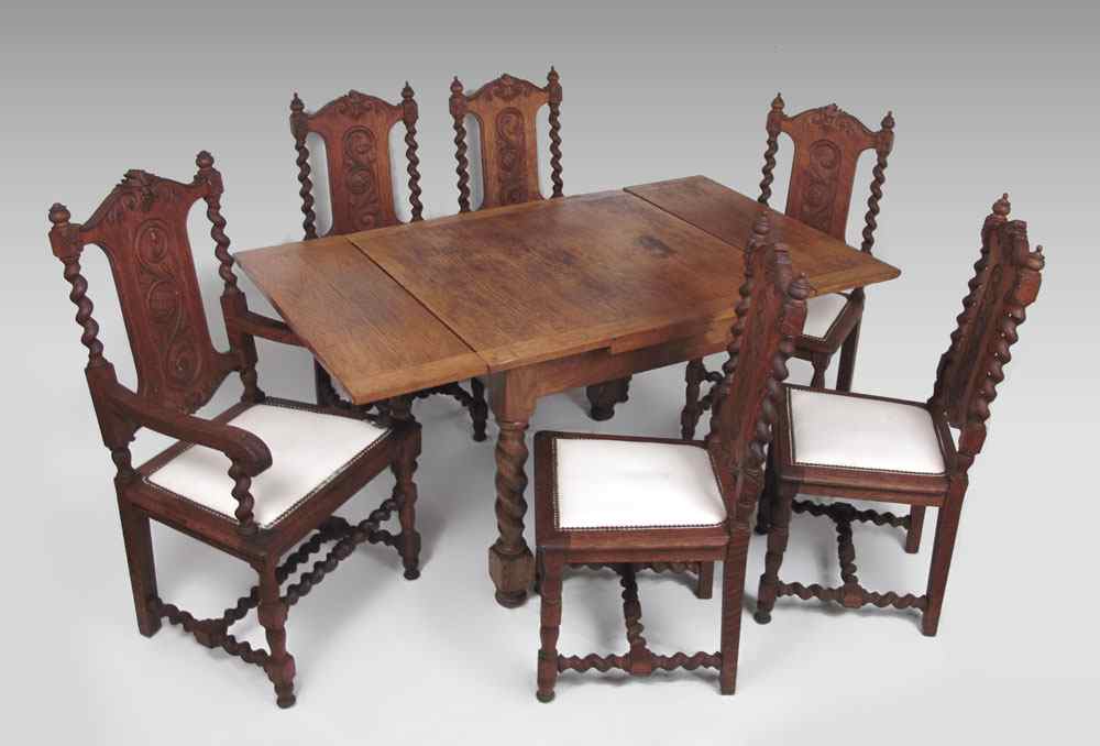 Appraisal: ENGLISH OAK PUB TABLE WITH CHAIRS Draw leaf pub table