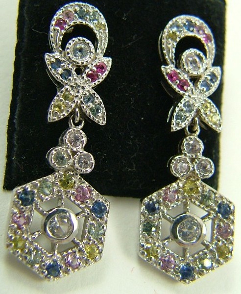 Appraisal: PAIR OF RUBY AND COLORED SAPPHIRE EARRINGS K white gold