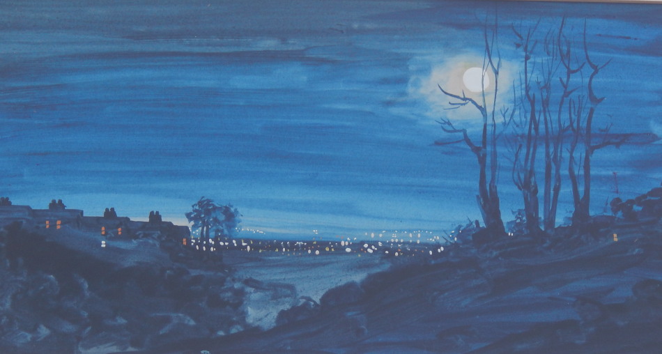 Appraisal: R Lenkiewick thC Moonlight landscape watercolour signed cm x cm