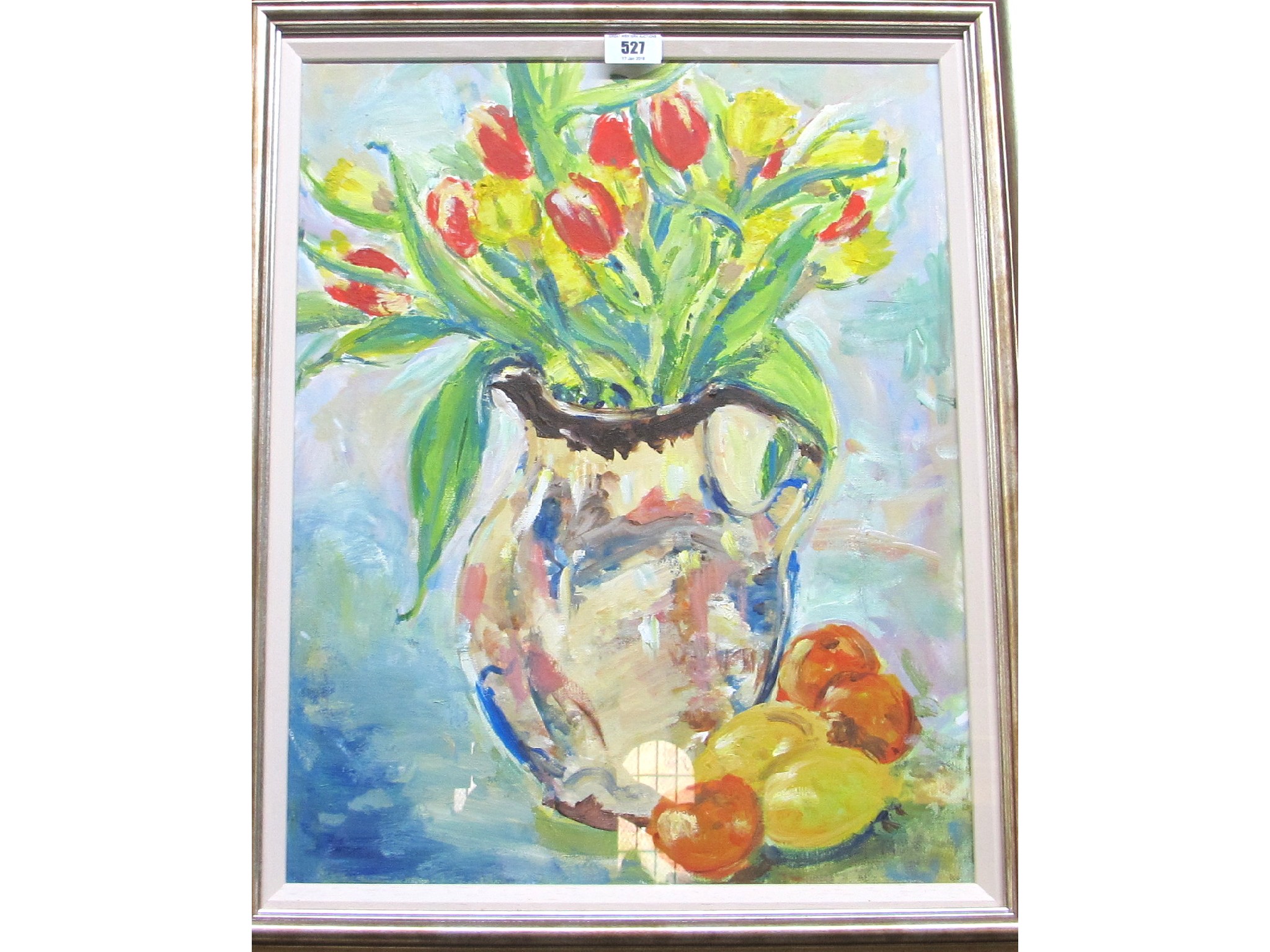 Appraisal: SCOTTISH th Century Still life with tulips and fruit oil