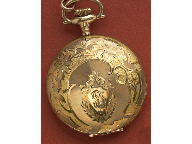 Appraisal: HAMPDEN POCKET WATCH Gold filled large hunting case pocket watch