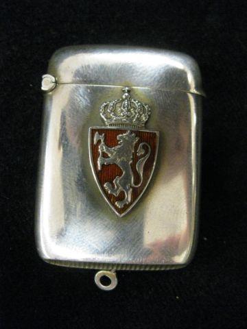 Appraisal: Sterling Silver Match Safe enameled crest marked silver