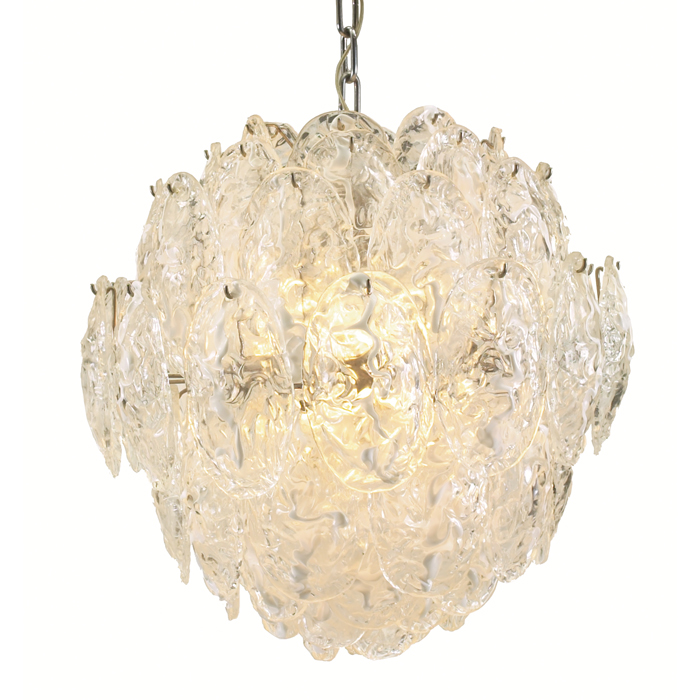 Appraisal: Vistosi Snowball chandelier Italy s clear glass plates with opaque