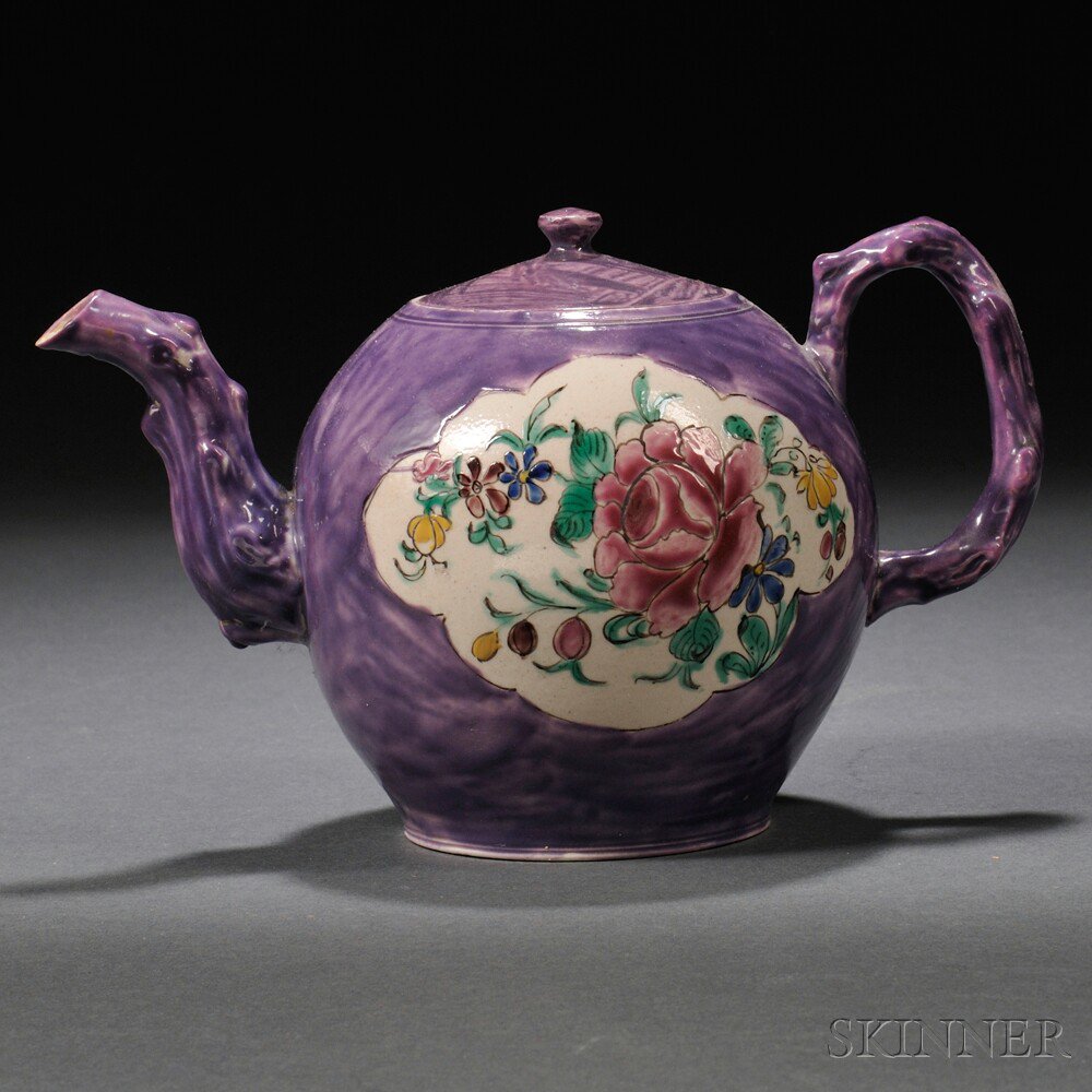 Appraisal: Staffordshire Salt-glazed Stoneware Teapot and Cover England c globular with