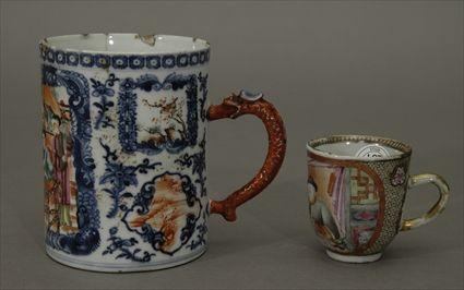 Appraisal: Chinese Famille Rose Porcelain Mug with Dragon Handle Together with