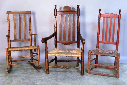 Appraisal: Three New England banisterback chairs th c