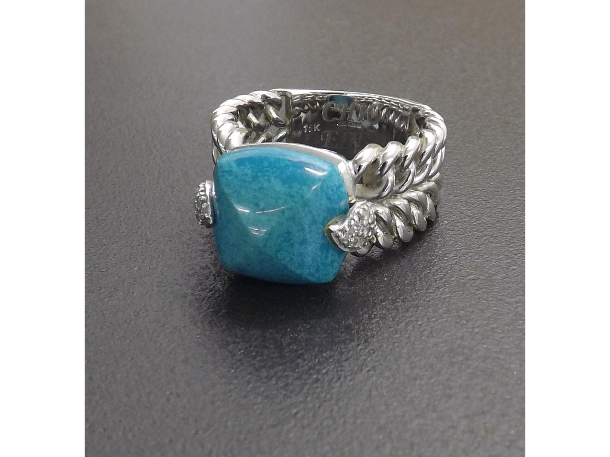 Appraisal: Unusual k white gold diamond and turquoise dress set ring