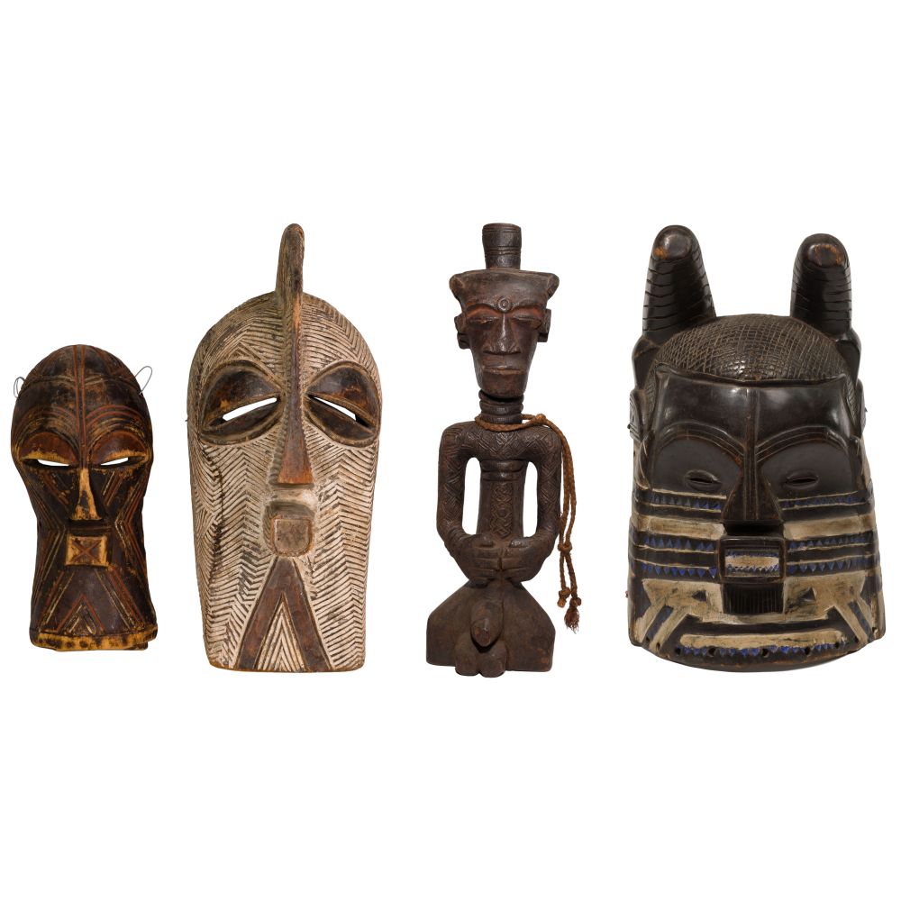 Appraisal: AFRICAN SONGYE CARVED FIGURE AND WOOD MASK ASSORTMENT items including