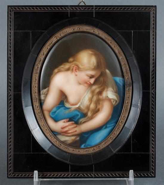 Appraisal: German painted porcelain oval plaque of the Penitent Magdalene late