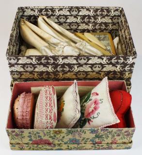 Appraisal: Lot Of Victorian Ladies Accessories Incl Needlework Cushions Ladies Kid