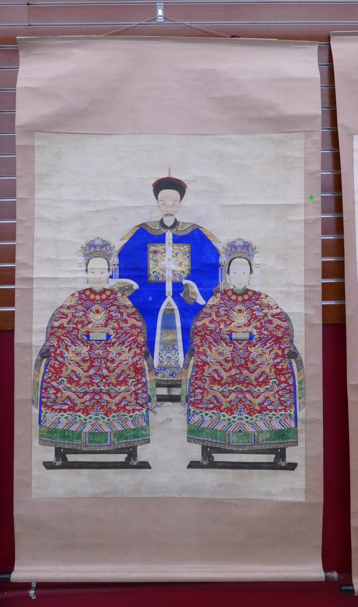 Appraisal: Old Chinese Emperor Empress Painted Ancestral Scroll- x '' Mounted