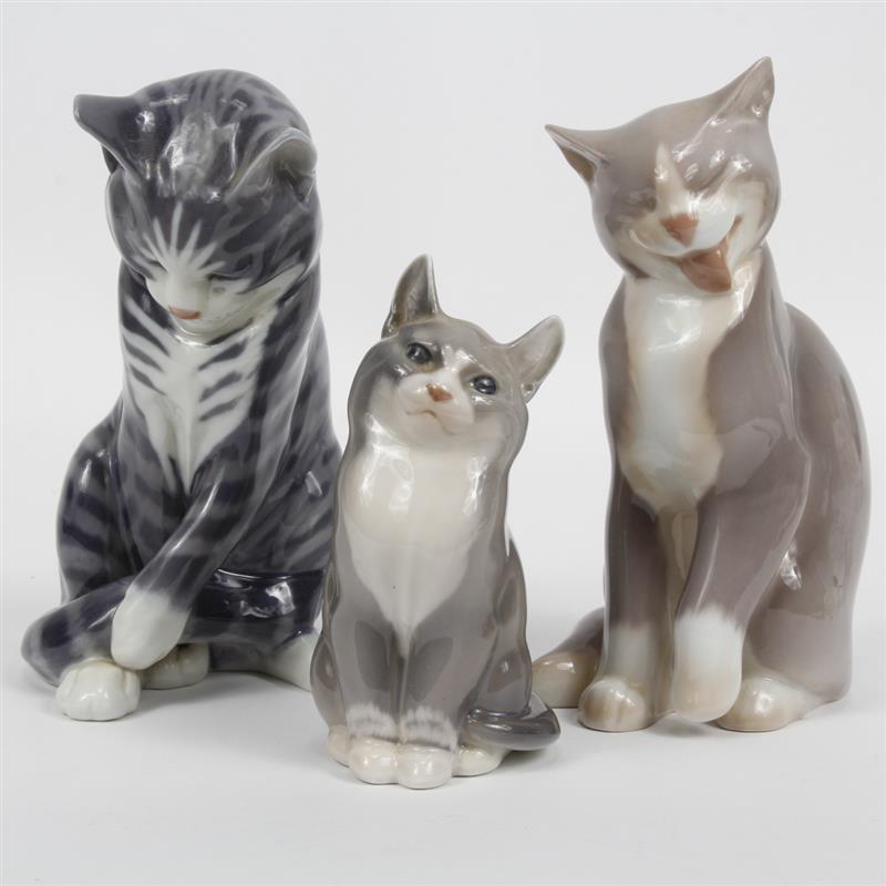 Appraisal: Group of three Royal Copenhagen porcelain cat figures All marked