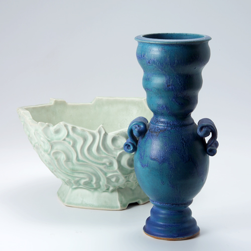 Appraisal: Pottery two pieces vase with blue and aqua glaze and