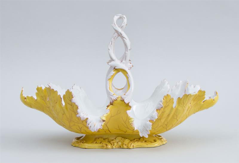 Appraisal: MEISSEN PORCELAIN YELLOW-GROUND LEAF-FORM BASKET With underglaze blue crossed swords