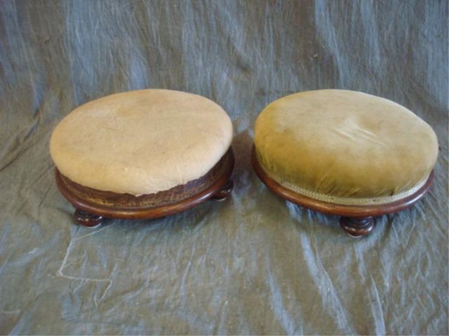 Appraisal: Pair upholstered th C round stools w beige upholstery Property