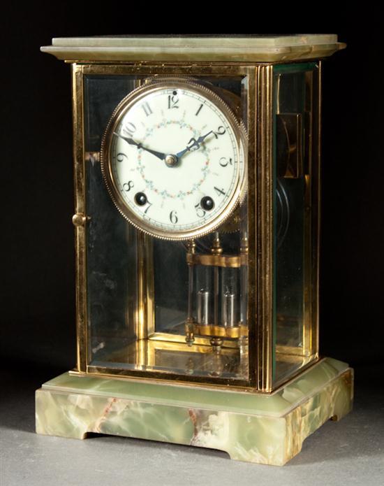 Appraisal: New Haven onyx brass and beveled glass regulator clock first