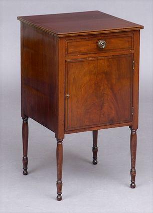 Appraisal: GEORGE III INLAID MAHOGANY BEDSIDE COMMODERectangular top with inlaid edge