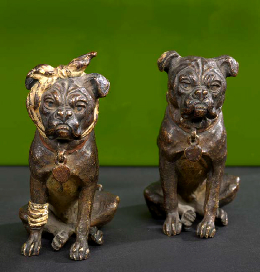 Appraisal: Near-Pair of Diminutive Patinated Bronze Figures of Seated Bulldogs fourth