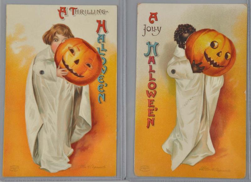 Appraisal: Lot Of Clapsaddle Mechanic Halloween Postcards The card depi cting