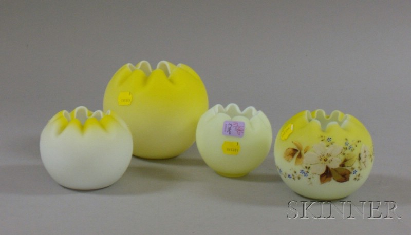 Appraisal: Four Victorian Yellow Satin Art Glass Rose Bowls