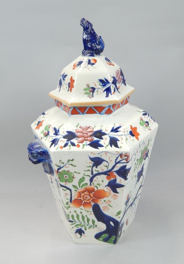 Appraisal: A thC ironstone type jar and cover decorated with flowers