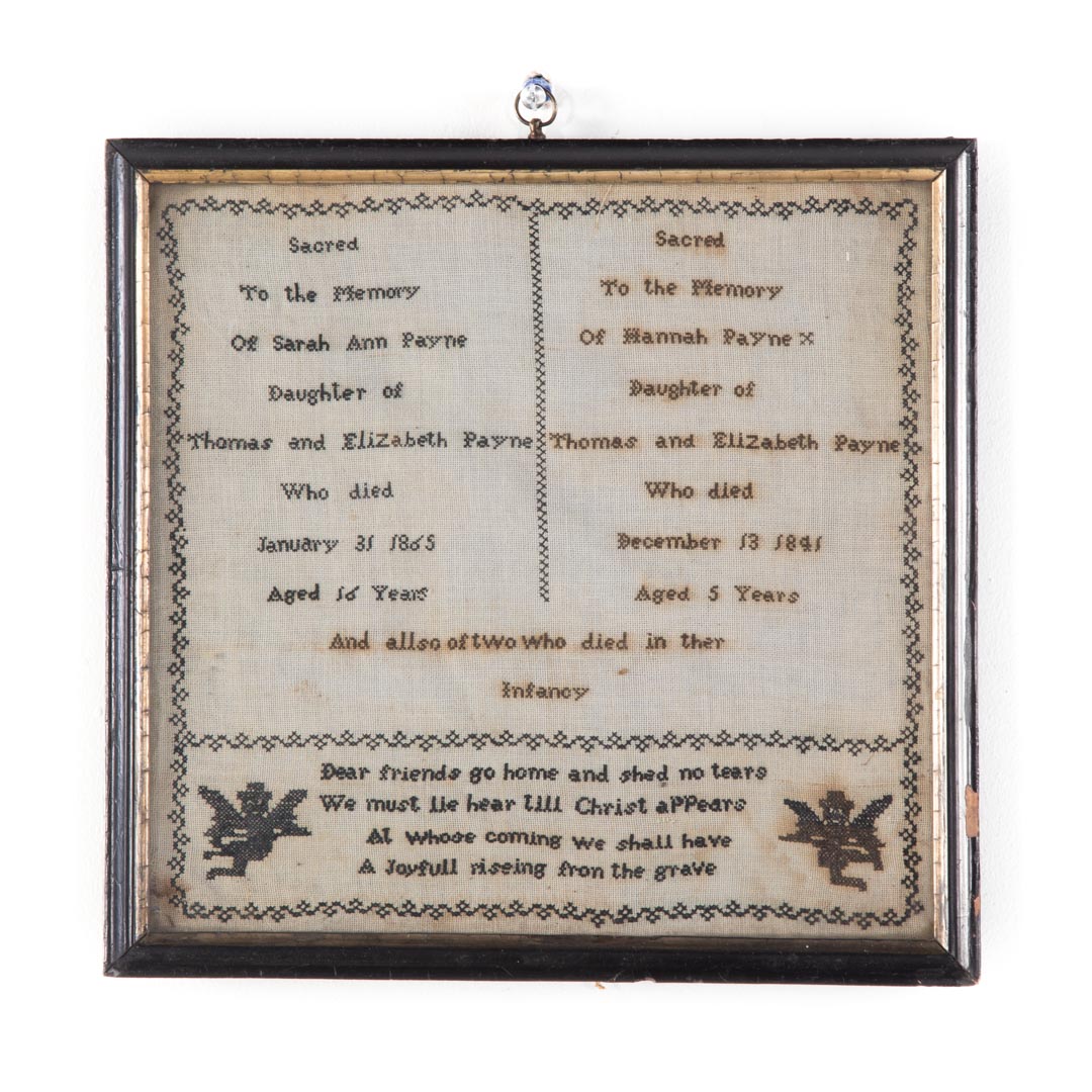 Appraisal: Post Mortem Memorial Sampler this sampler notes two deaths first