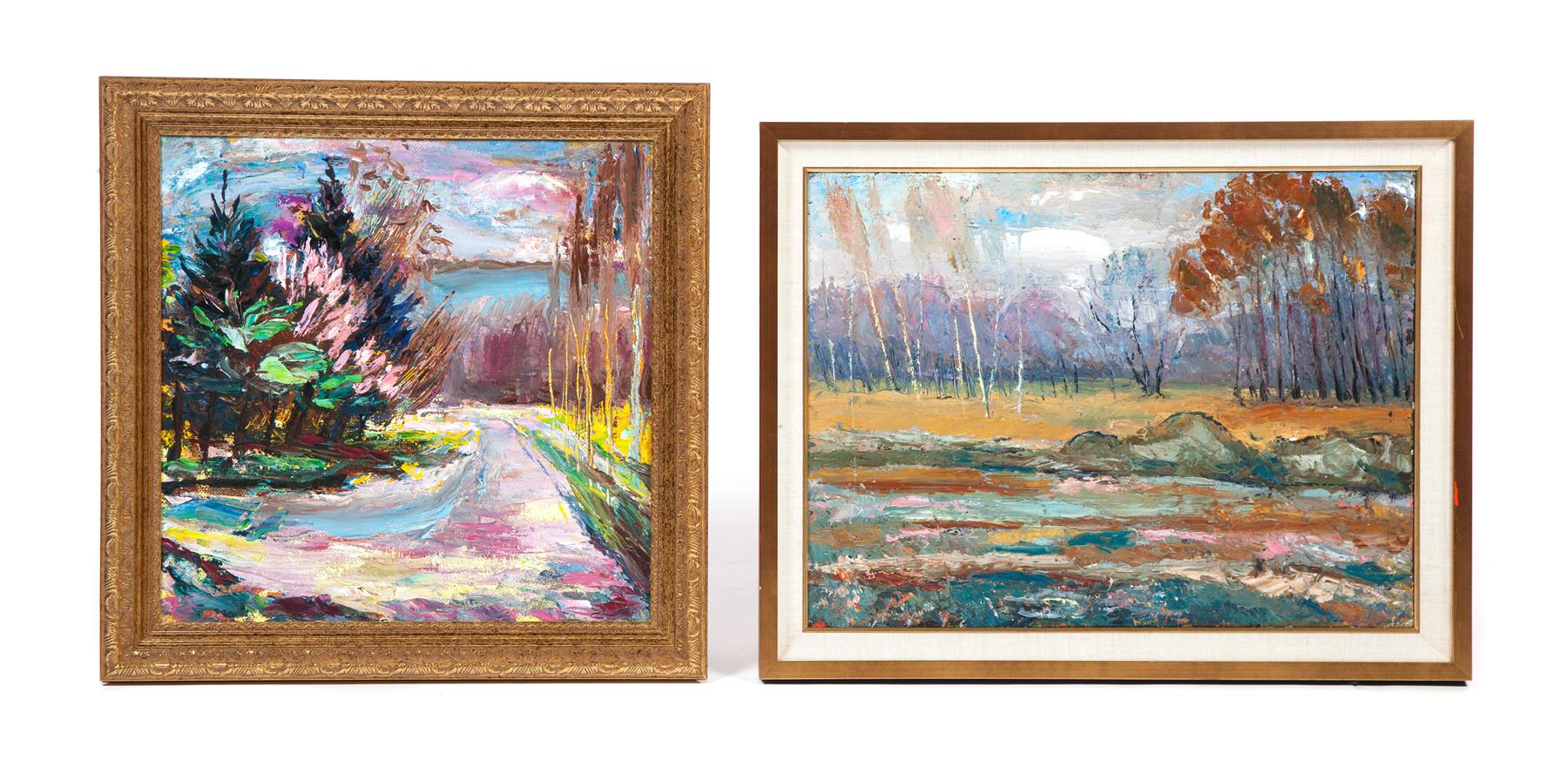 Appraisal: TWO LANDSCAPES BY ION CHITOROAGA MOLDOVA B Oil on canvas