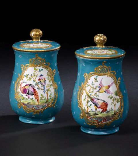 Appraisal: Fine and Rare Pair of South Staffordshire Enameled Bleu Celeste