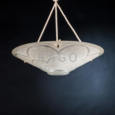 Appraisal: FRENCH ART DECO Frosted glass chandelier ca Unmarked To cap