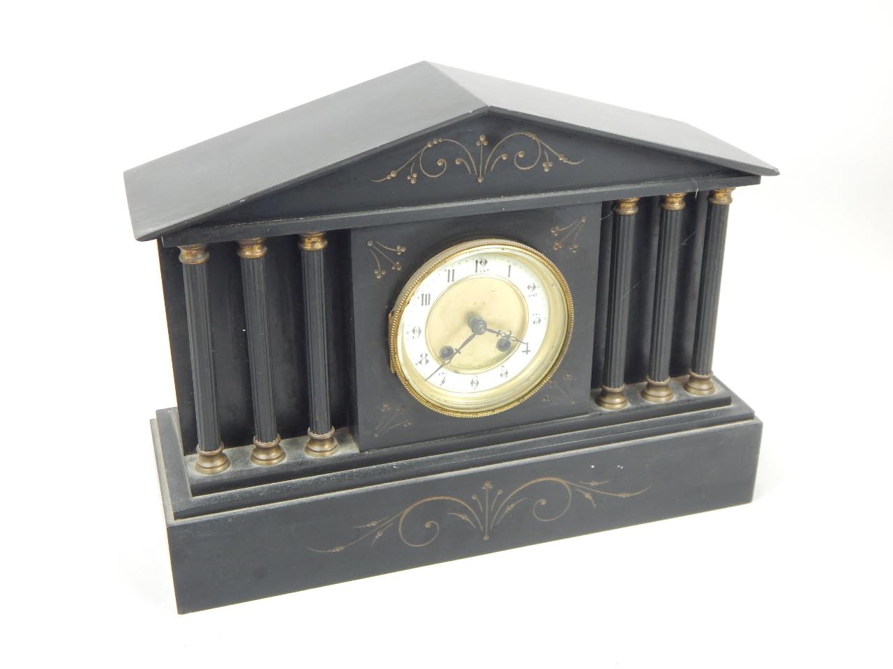 Appraisal: A late thC French black slate mantel clock with parcel