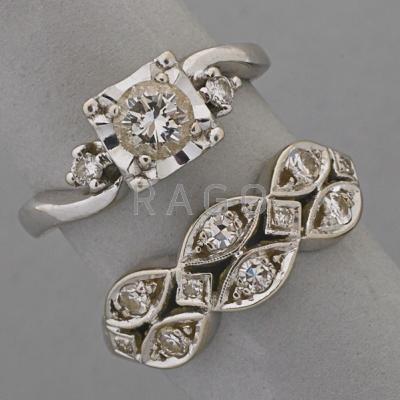 Appraisal: K WHITE GOLD DIAMOND WEDDING SET ca Principal brilliant cut