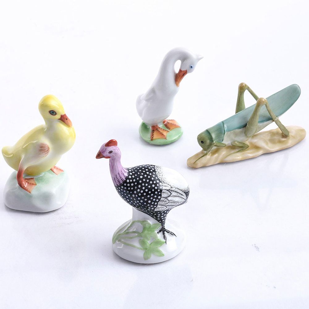 Appraisal: LOT OF HEREND ANIMAL FIGURINES Grasshopper turkey and two ducks