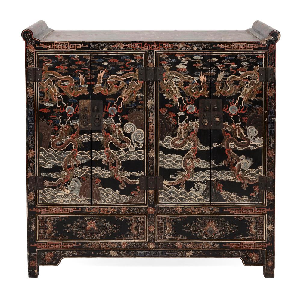 Appraisal: LACQUER CABINET Early th Century Five-clawed dragon design on a