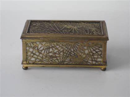 Appraisal: Gilt bronze and slag glass cigarette box tiffany studios new