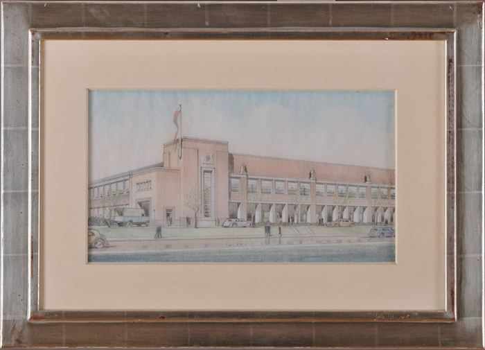 Appraisal: MID- TH C SCHOOL ARCHITECTURAL RENDERING OF A TWO-STORY FACTORY