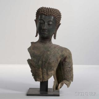 Appraisal: Bronze Bust of Buddha Bronze Bust of Buddha Thailand possibly